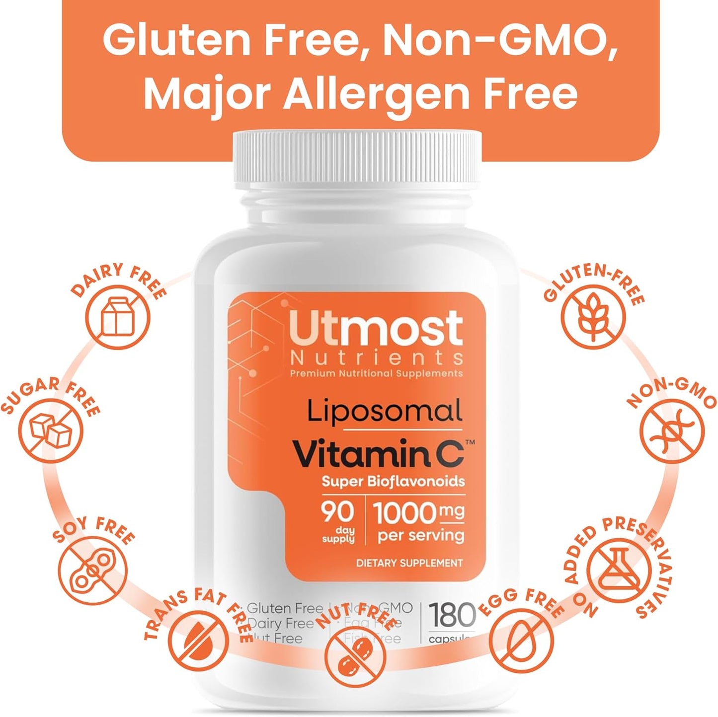 High Potency Liposomal Vitamin C with Super Bioflavonoids - 1000MG Vitamin C and 100MG Bioflavonoid Complex - Natural Wellness Boost for Adults - 180 Capsules