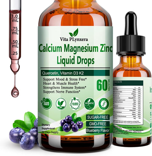 High Potency Liquid Calcium Magnesium Drops with Vitamin D3, K2, B6, Omega-3 for Bone, Muscle, Relaxation & Sleep
