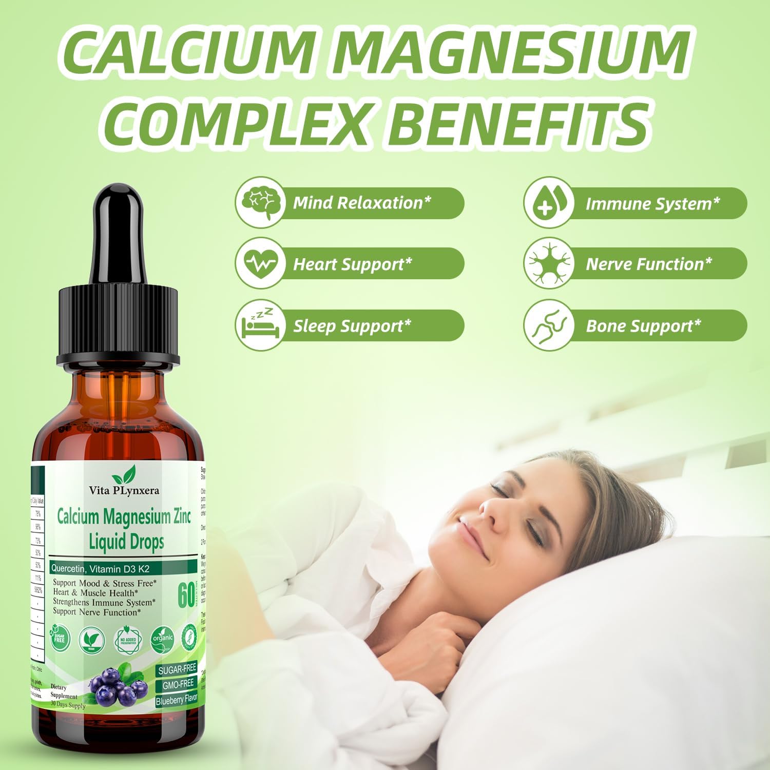 High Potency Liquid Calcium Magnesium Drops with Vitamin D3, K2, B6, Omega-3 for Bone, Muscle, Relaxation & Sleep