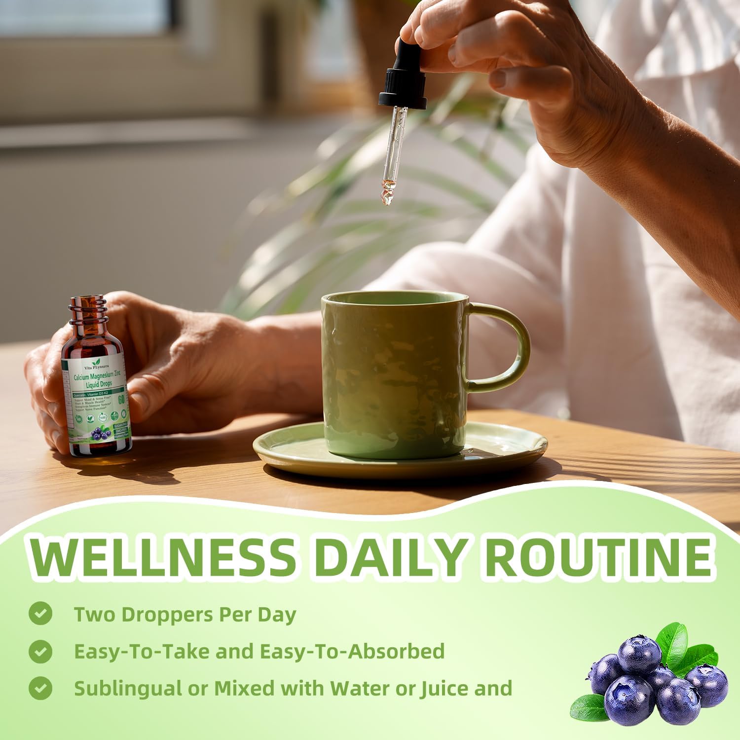 High Potency Liquid Calcium Magnesium Drops with Vitamin D3, K2, B6, Omega-3 for Bone, Muscle, Relaxation & Sleep