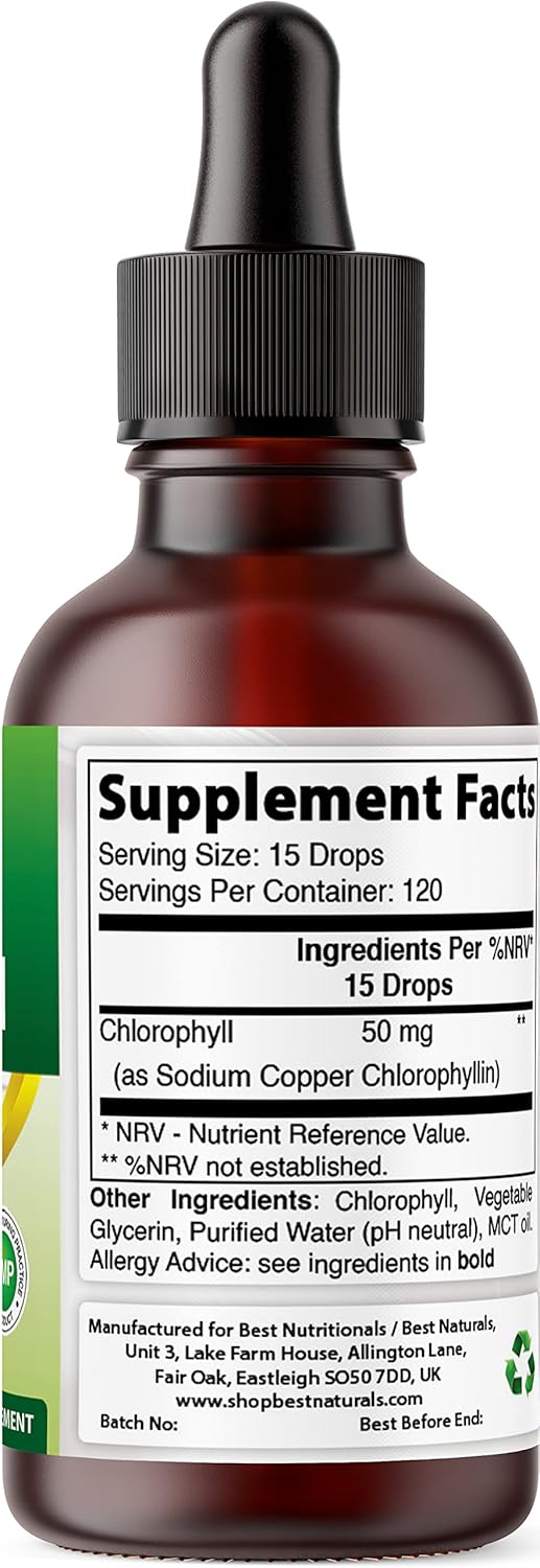 High Potency Liquid Chlorophyll Drops - 50 mg - 120 Servings - 2 FL OZ Glass Bottle
