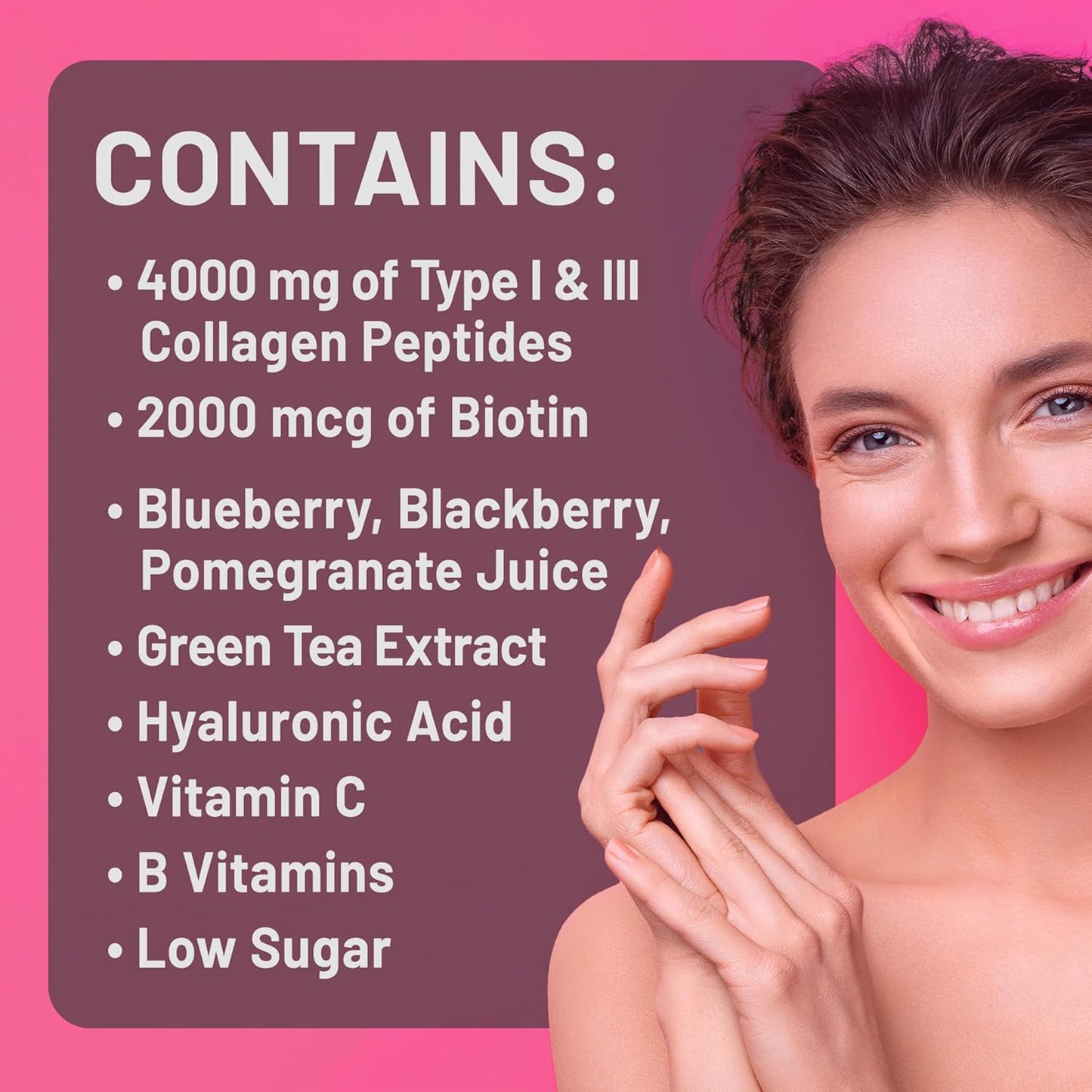 High-Potency Liquid Collagen with Biotin for Hair, Skin, and Nails - Mixed Berry Flavor - 10 Tubes
