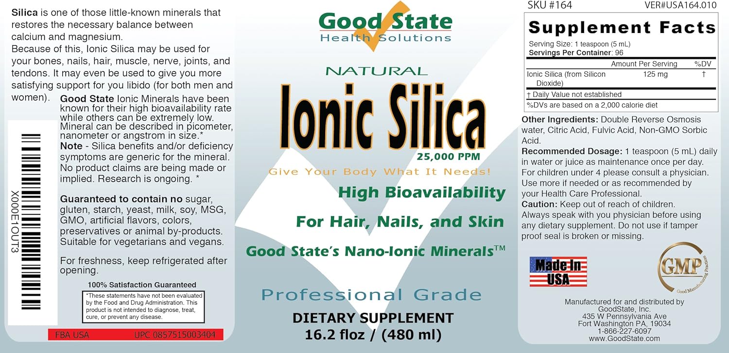 High Potency Liquid Ionic Silica Supplement with Fulvic Acid - 48 Servings, 125mg per Serving
