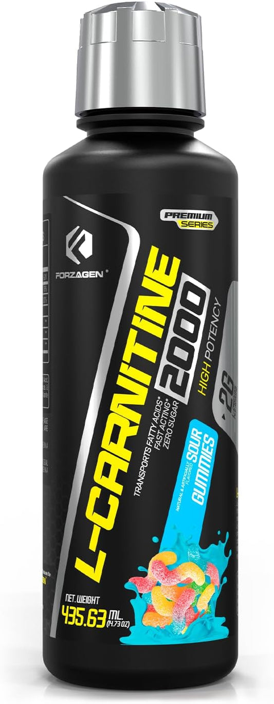 High Potency Liquid L-Carnitine with Vitamin B6 and Acetyl-L-Carnitine - 30 Servings of Sour Gummies with L-Tartrate - Forzagen L-Carnitine 2000