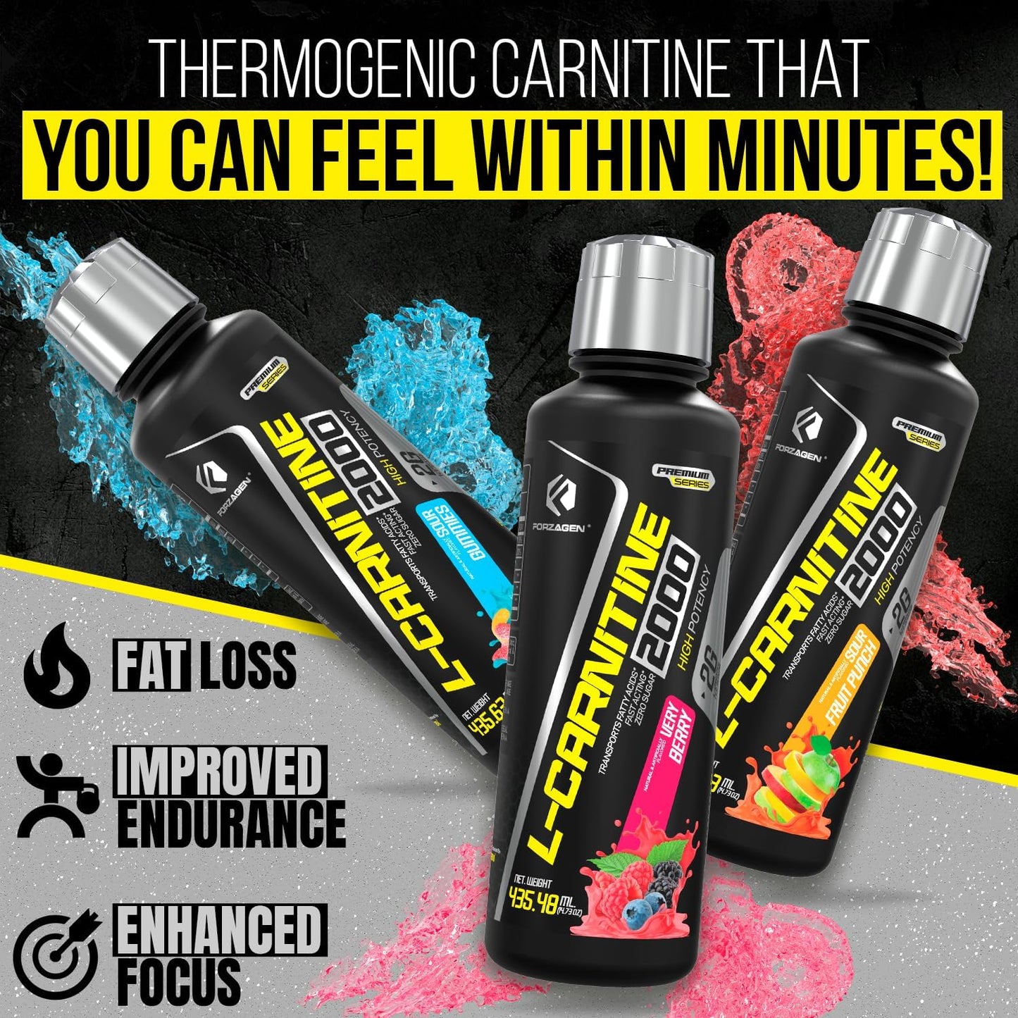 High Potency Liquid L-Carnitine with Vitamin B6 and Acetyl-L-Carnitine - 30 Servings of Sour Gummies with L-Tartrate - Forzagen L-Carnitine 2000