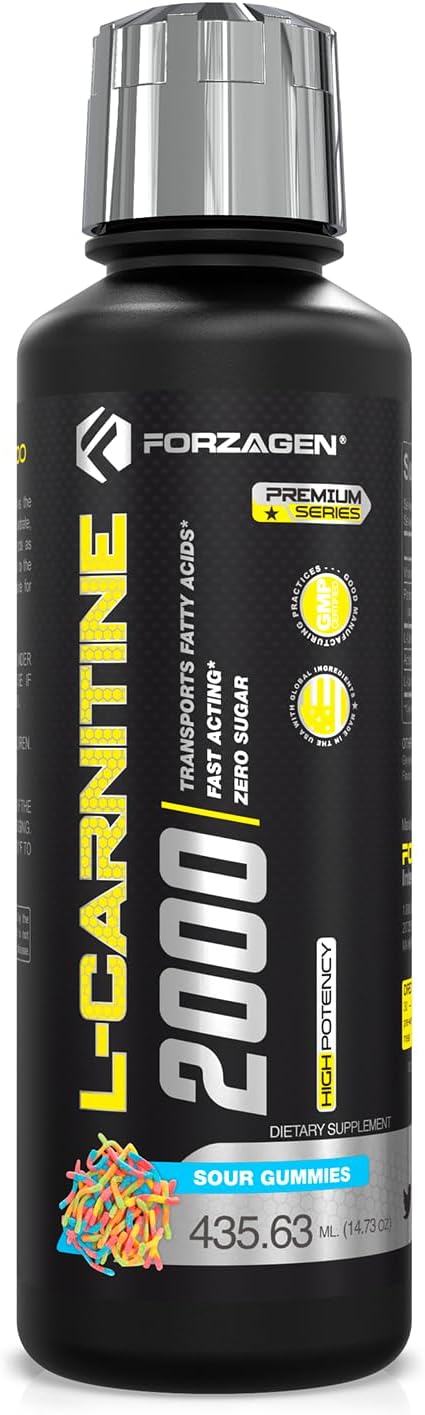 High Potency Liquid L-Carnitine with Vitamin B6 and Acetyl-L-Carnitine - 30 Servings of Sour Gummies with L-Tartrate - Forzagen L-Carnitine 2000