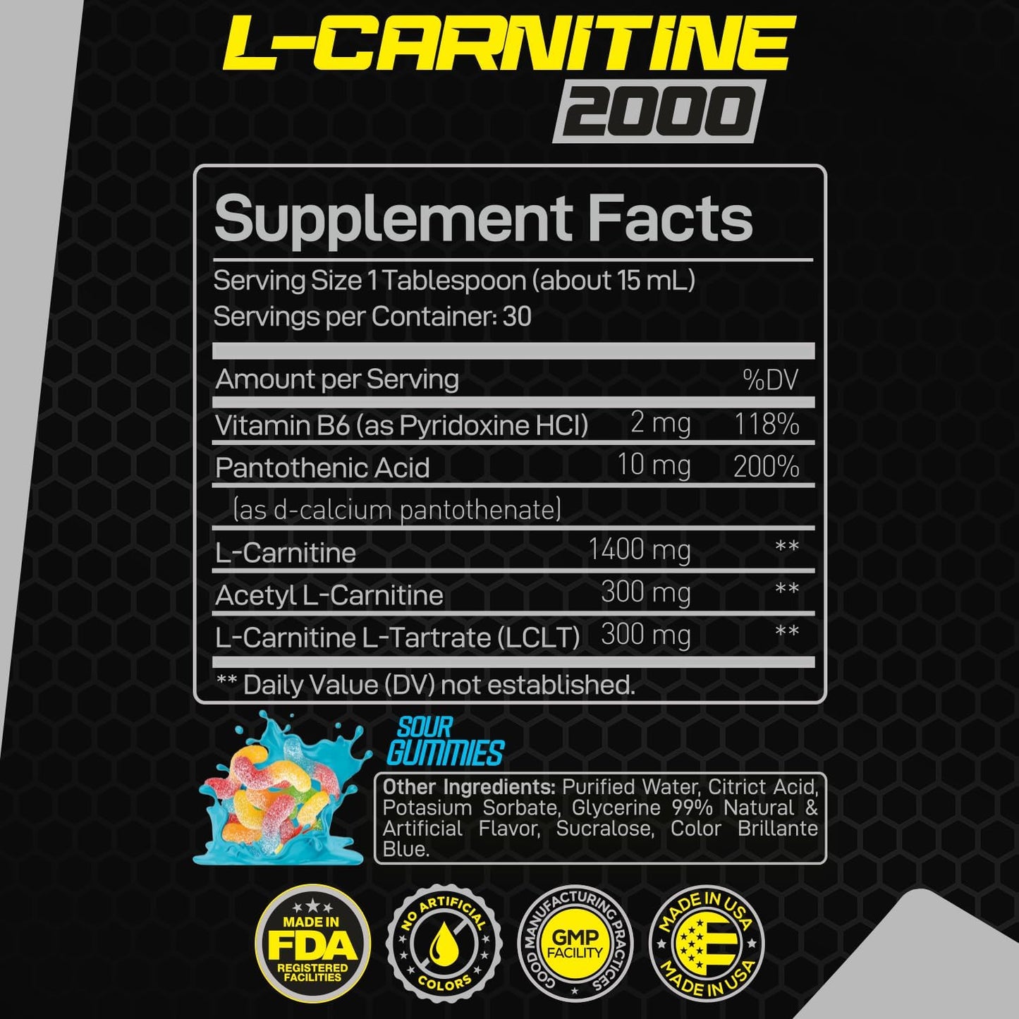 High Potency Liquid L-Carnitine with Vitamin B6 and Acetyl-L-Carnitine - 30 Servings of Sour Gummies with L-Tartrate - Forzagen L-Carnitine 2000