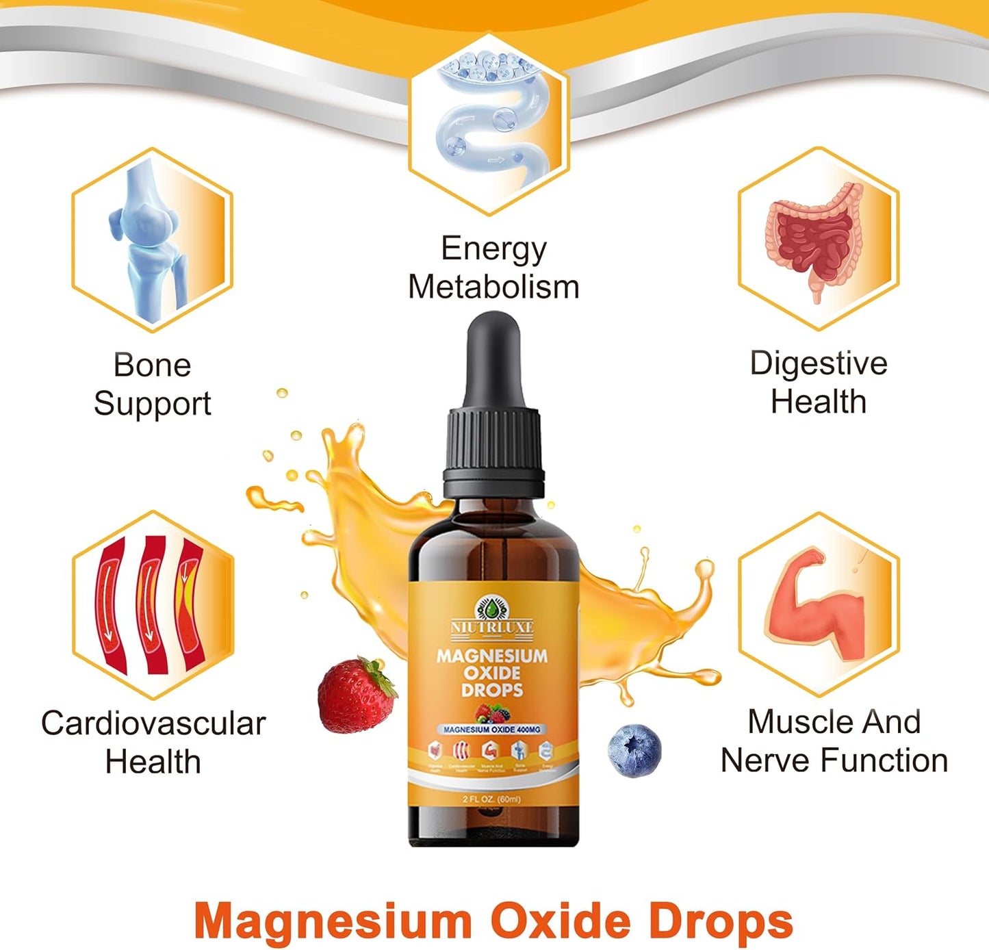 High Potency Liquid Magnesium Oxide Drops - Bone, Muscle, Heart Health Supplement - Easy-to-Absorb Sublingual Formula - 60ml - BoostGo Australia
