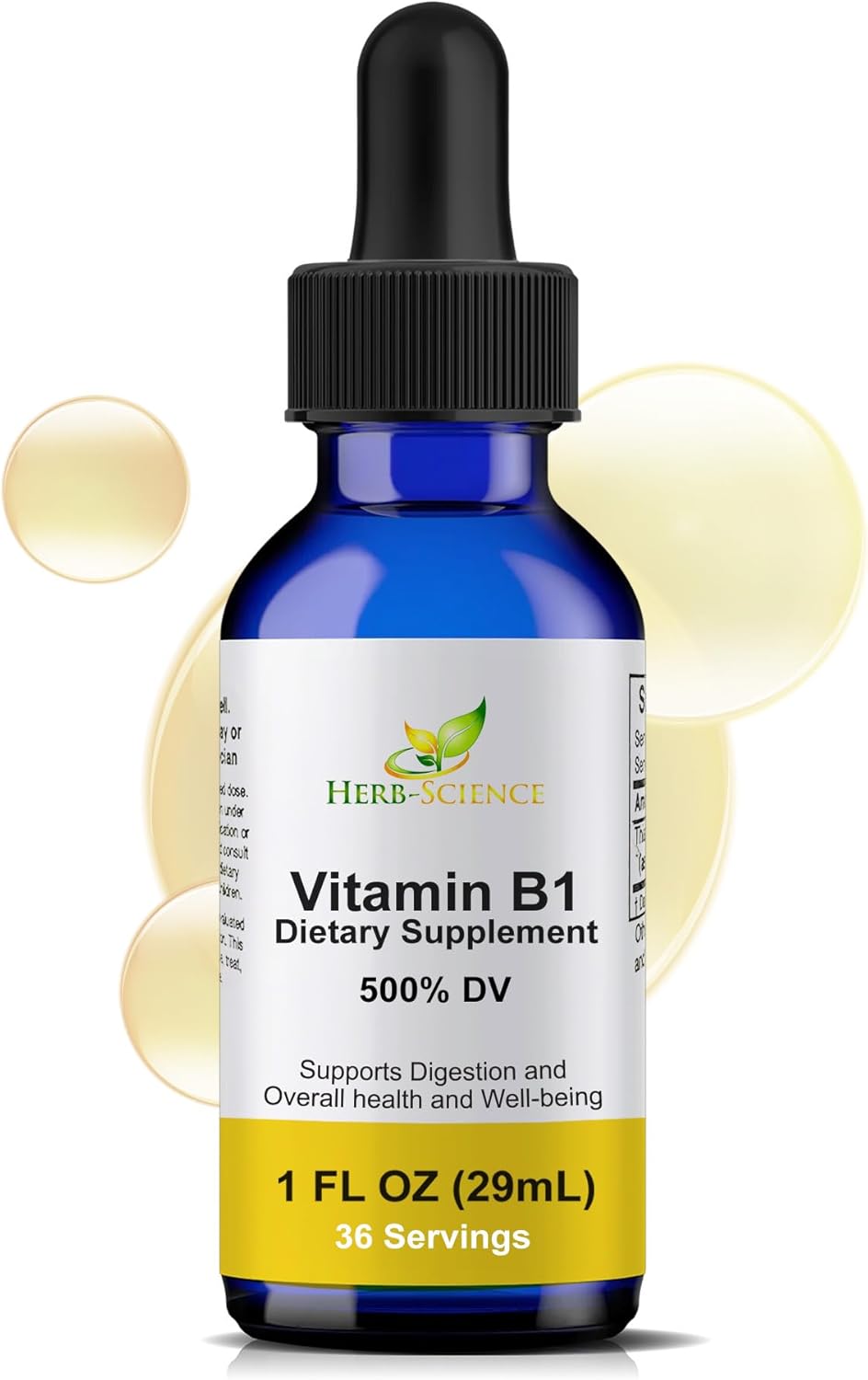 High-Potency Liquid Vitamin B1 Drops for Digestion, Heart Health, and Energy - 500% DV, 36 Servings - 1 fl. oz. Bottle
