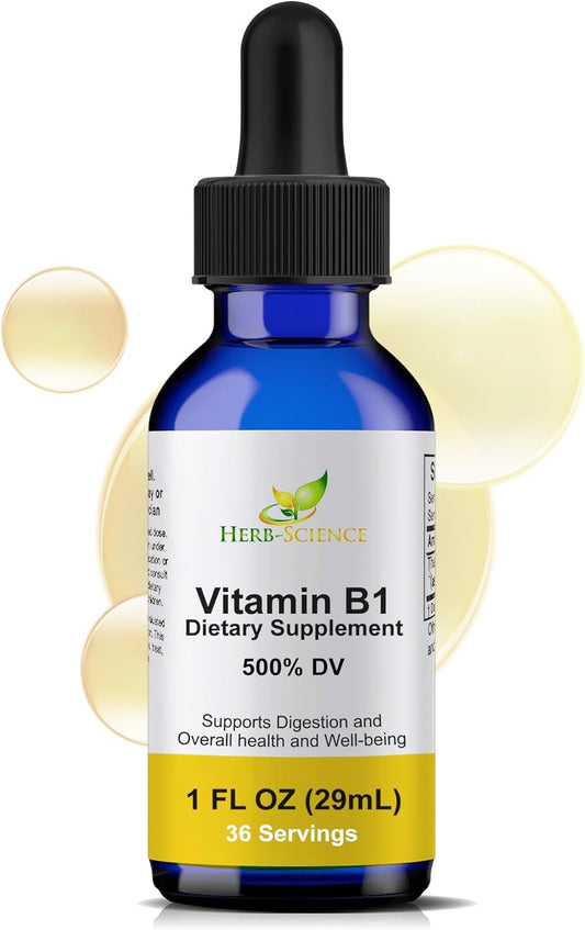 High-Potency Liquid Vitamin B1 Drops for Digestion, Heart Health, and Energy - 500% DV, 36 Servings - 1 fl. oz. Bottle