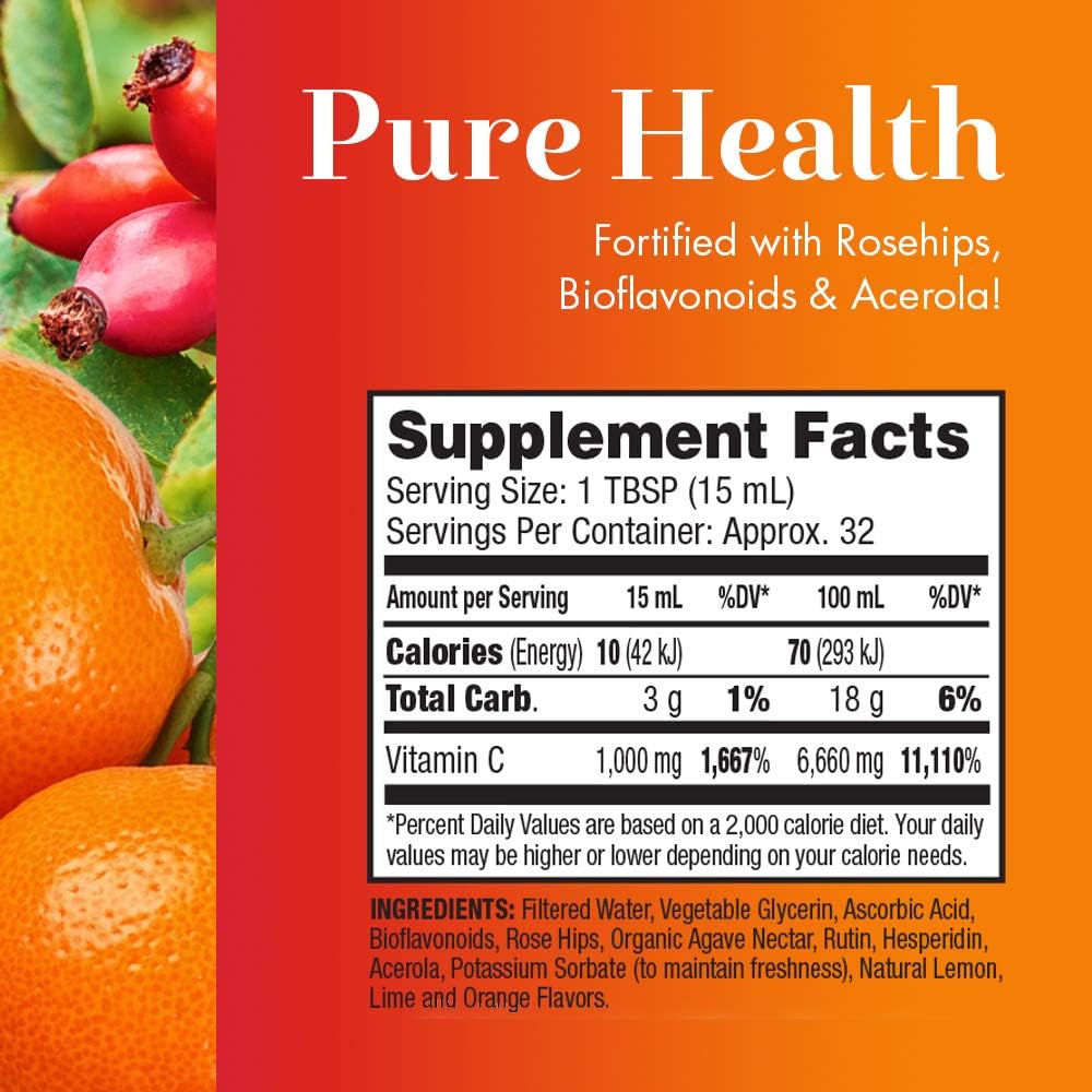 High Potency Liquid Vitamin C Supplement - 1000mg, 16oz Bottle by Dynamic Health