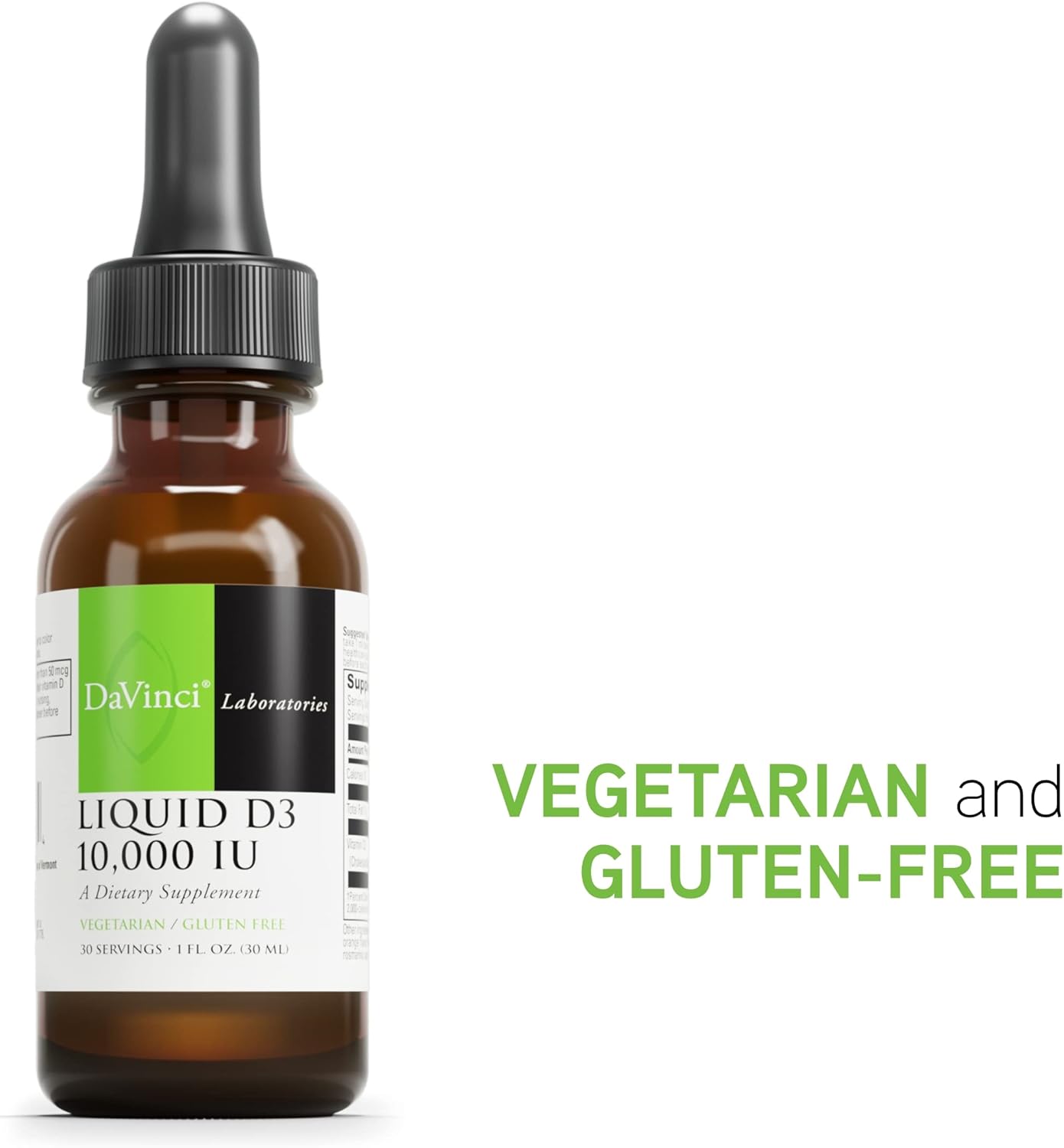 High Potency Liquid Vitamin D3 10,000 IU for Bone, Immune, & Heart Health - Gluten-Free & Vegetarian - 1 Fl Oz (30 Servings)