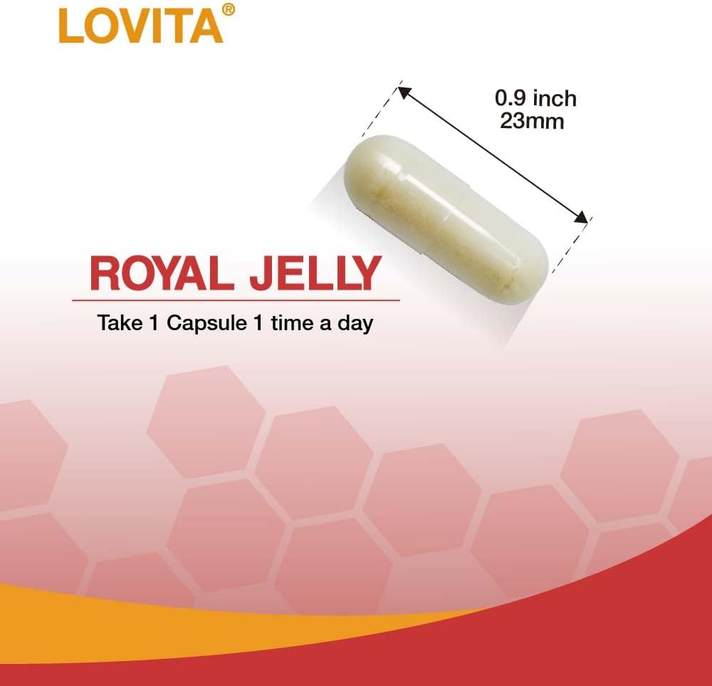 High-Potency Lovita Royal Jelly Capsules - 333mg, 3:1 Concentrate with 20mg 10-HDA - Supports Skin Health & Energy - Natural Superfood - 60 Count
