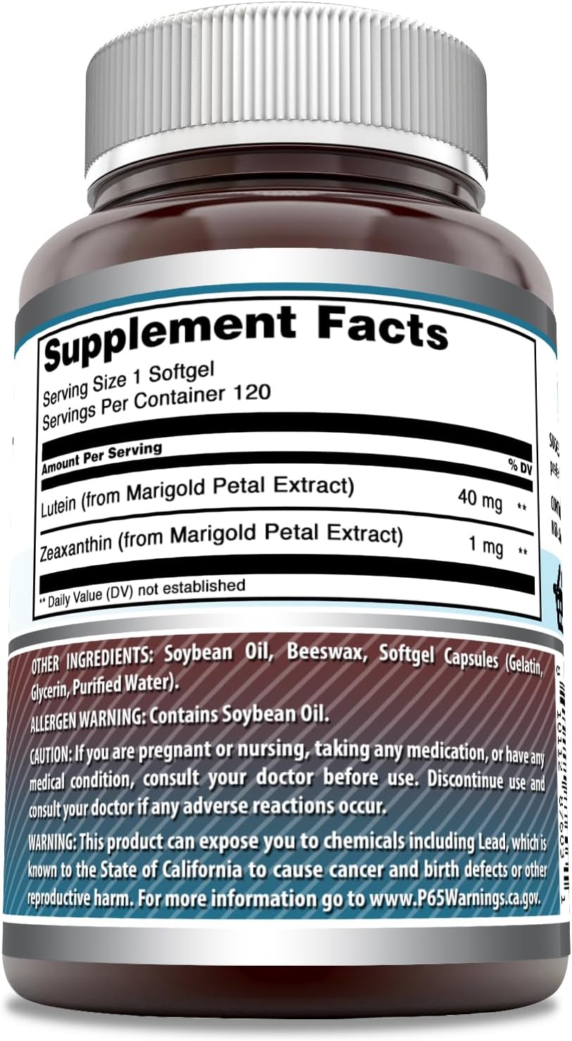 High-Potency Lutein with Zeaxanthin Softgels | Non-GMO, Gluten-Free | Made in USA | 40mg Lutein, 1600mcg Zeaxanthin | 120 Count