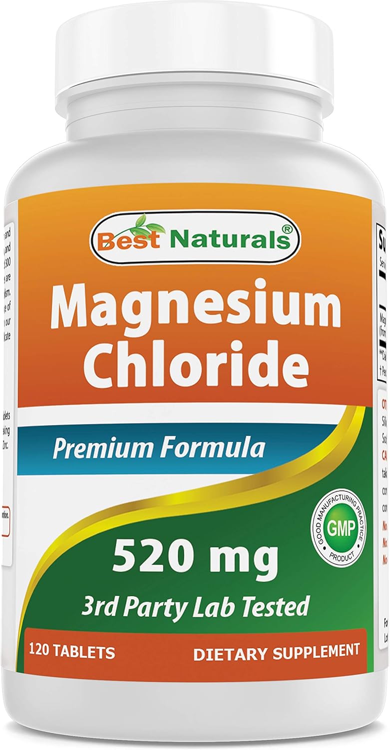 High Potency Magnesium Chloride Tablets - 520 mg, 120 Count - Natural Supplement for Muscle Function & Relaxation