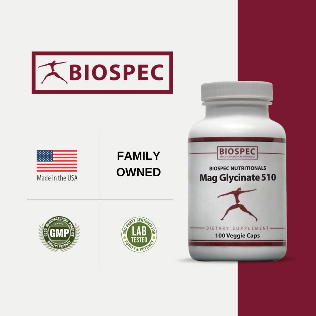 High Potency Magnesium Glycinate 510 for Stress, Heart Health, Energy & Metabolism - 100 Capsules