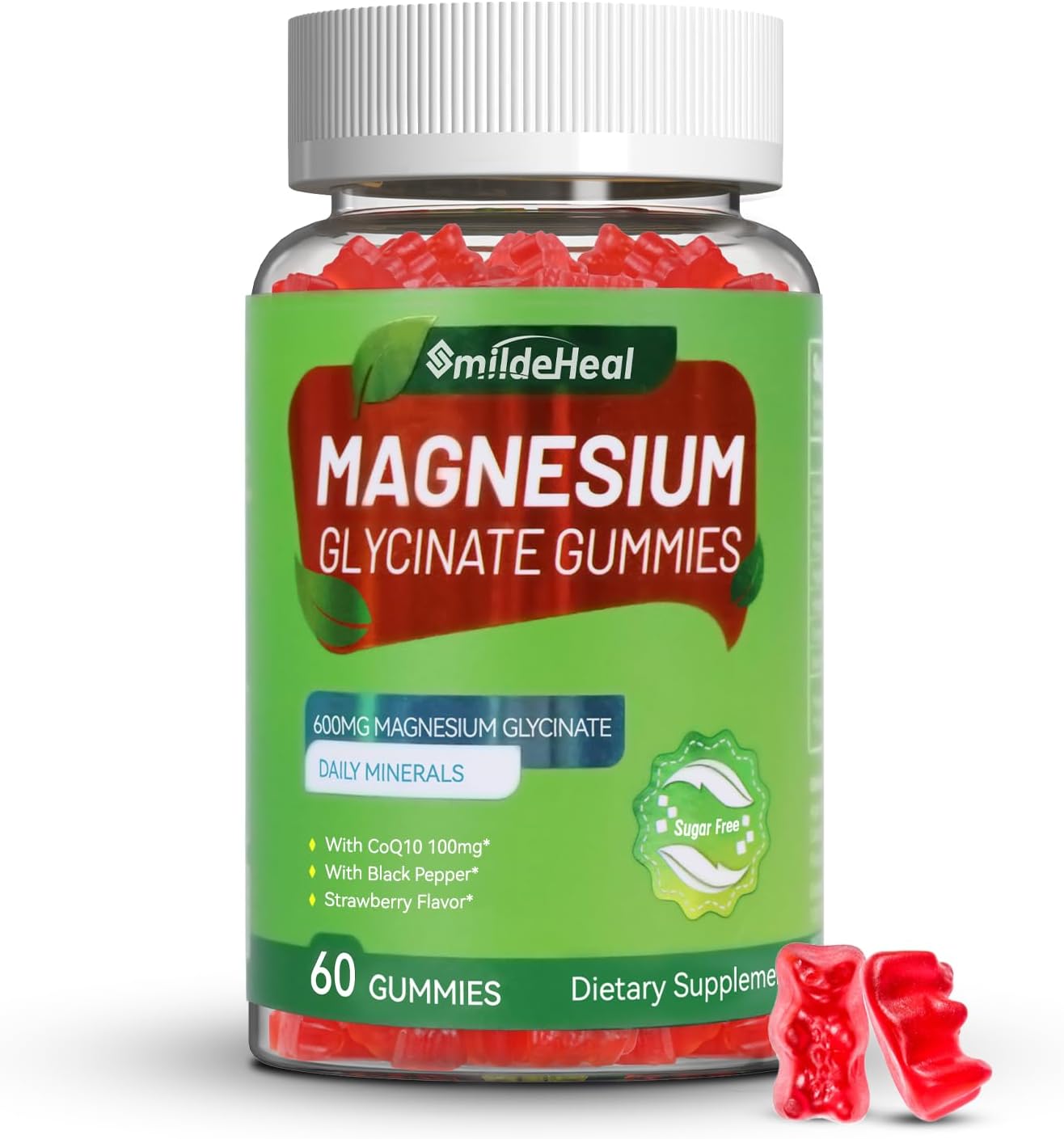 High Potency Magnesium Glycinate Gummies with L-Threonate, CoQ10, and Black Pepper - 600mg - Vegan - 60 Count