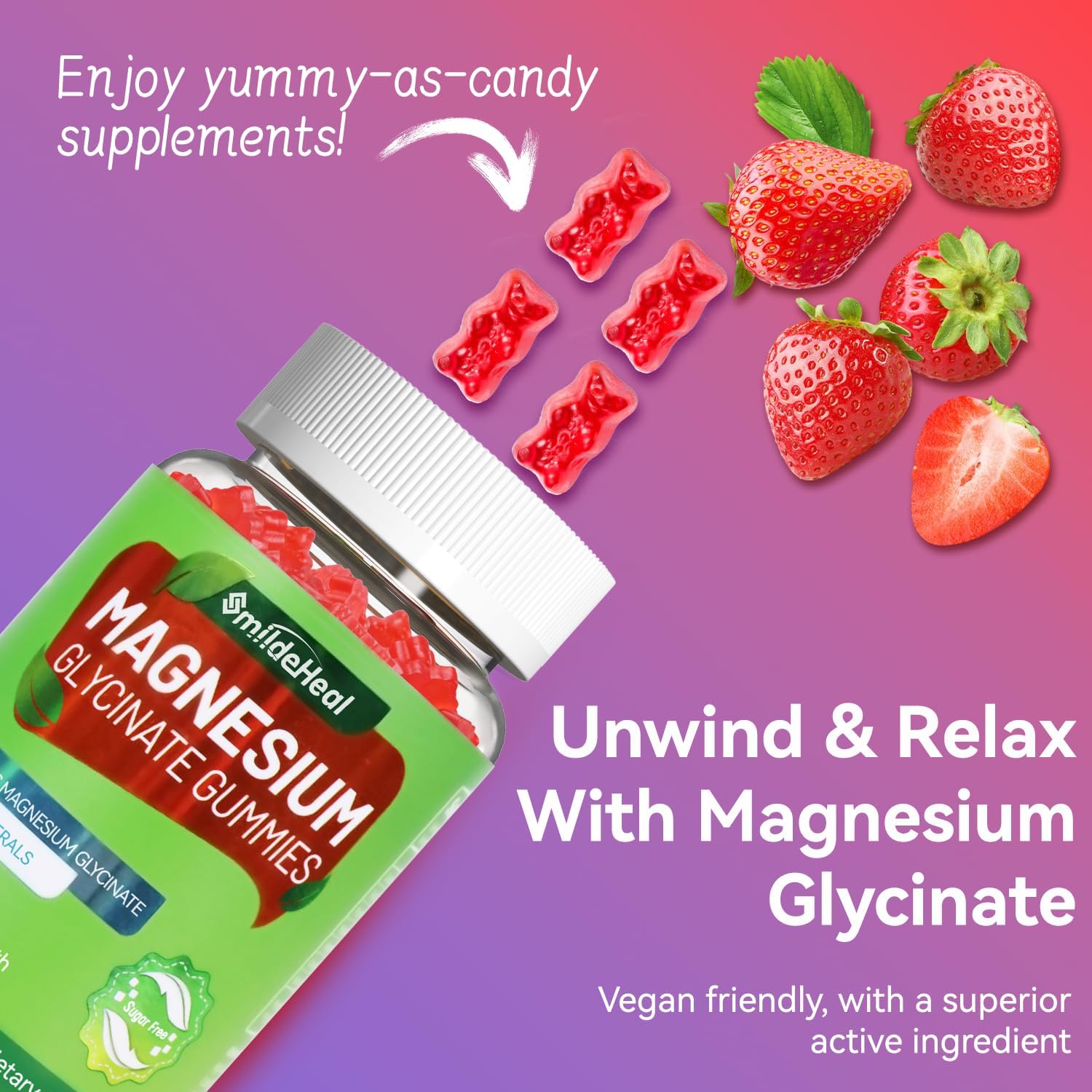 High Potency Magnesium Glycinate Gummies with L-Threonate, CoQ10, and Black Pepper - 600mg - Vegan - 60 Count