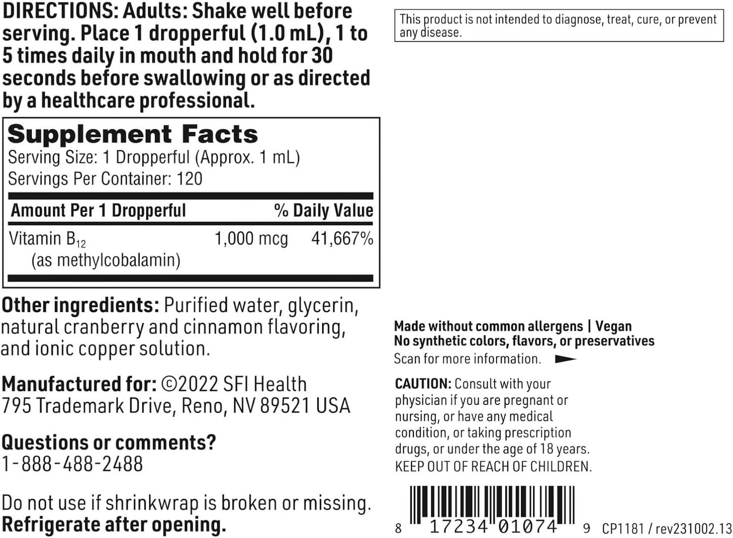 High Potency Methylcobalamin B12 Liquid Drops - Vitamin B12 Supplement for Mood & Cognitive Support - 1000mcg Active Coenzyme Methylcobalamin (120 Servings)