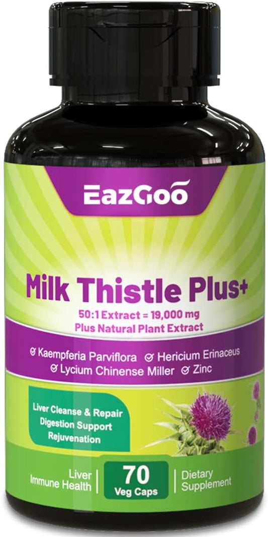 High Potency Milk Thistle Capsules for Liver Support - 380mg (19000mg Equivalent) - 80% Silymarin - 70 Vegan Capsules