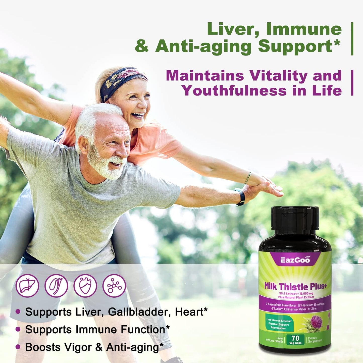 High Potency Milk Thistle Capsules for Liver Support - 380mg (19000mg Equivalent) - 80% Silymarin - 70 Vegan Capsules