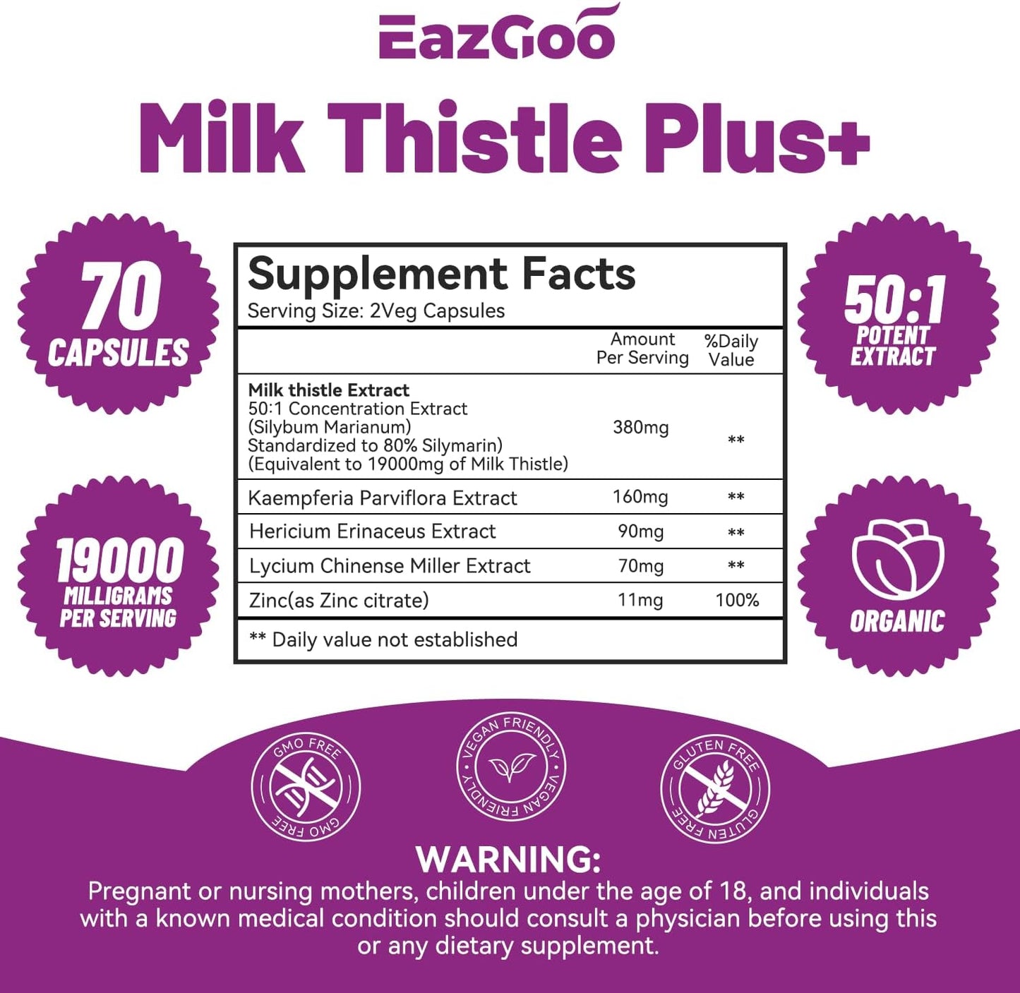 High Potency Milk Thistle Capsules for Liver Support - 380mg (19000mg Equivalent) - 80% Silymarin - 70 Vegan Capsules
