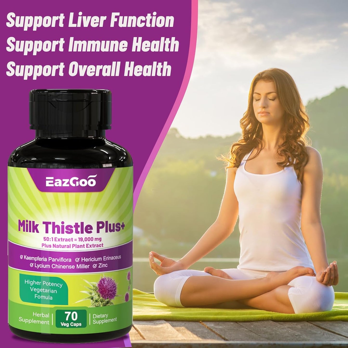 High Potency Milk Thistle Capsules for Liver Support - 380mg (19000mg Equivalent) - 80% Silymarin - 70 Vegan Capsules