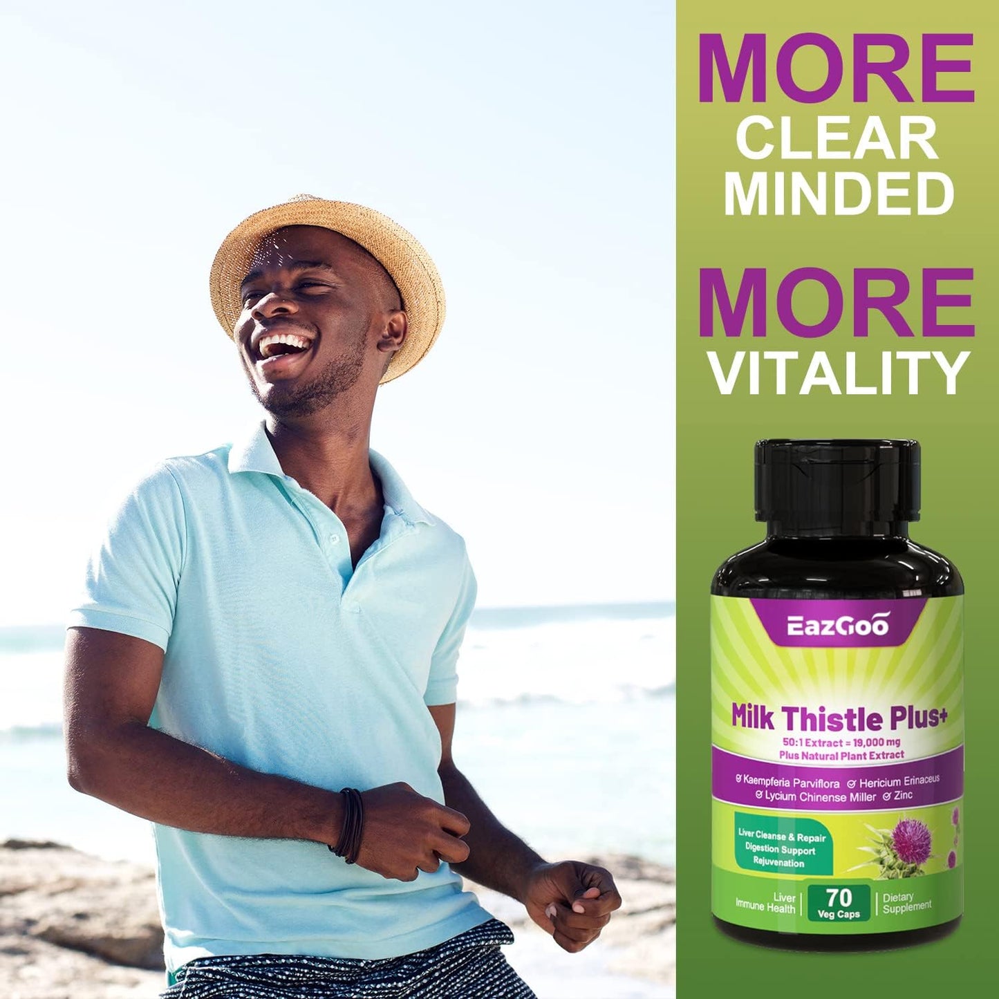 High Potency Milk Thistle Capsules for Liver Support - 380mg (19000mg Equivalent) - 80% Silymarin - 70 Vegan Capsules