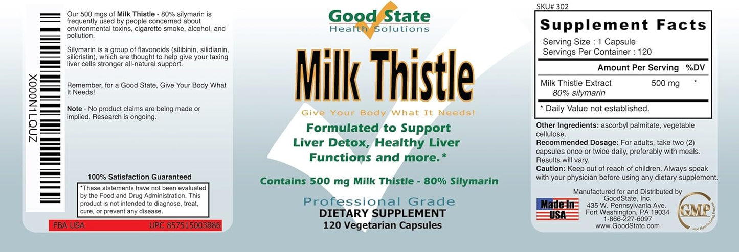 High Potency Milk Thistle Extract - 500mg - 80% Silymarin - 120 Vegetarian Capsules