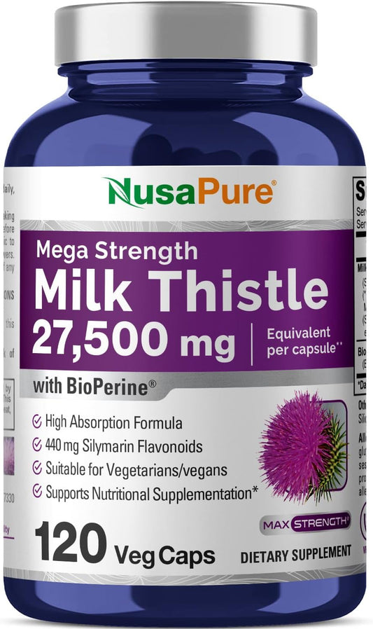 High Potency Milk Thistle Extract Capsules - 27,500mg, 120 Veggie Caps (80% Silymarin, Non-GMO, Vegan) - Strongest Formula - BoostGo Australia