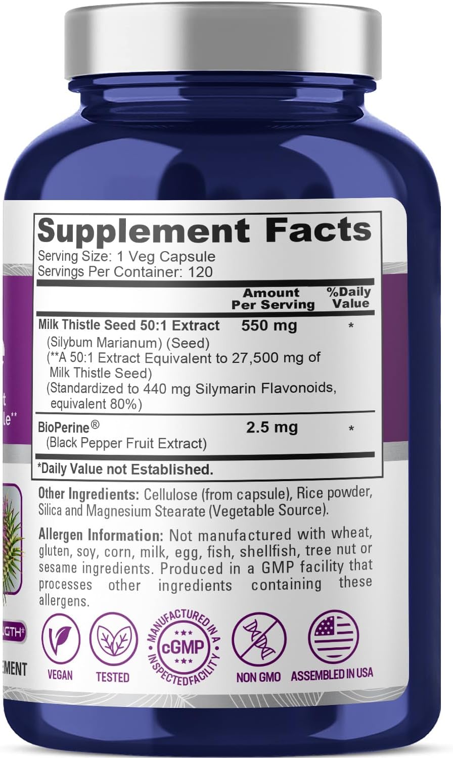 High Potency Milk Thistle Extract Capsules - 27,500mg, 120 Veggie Caps (80% Silymarin, Non-GMO, Vegan) - Strongest Formula - BoostGo Australia