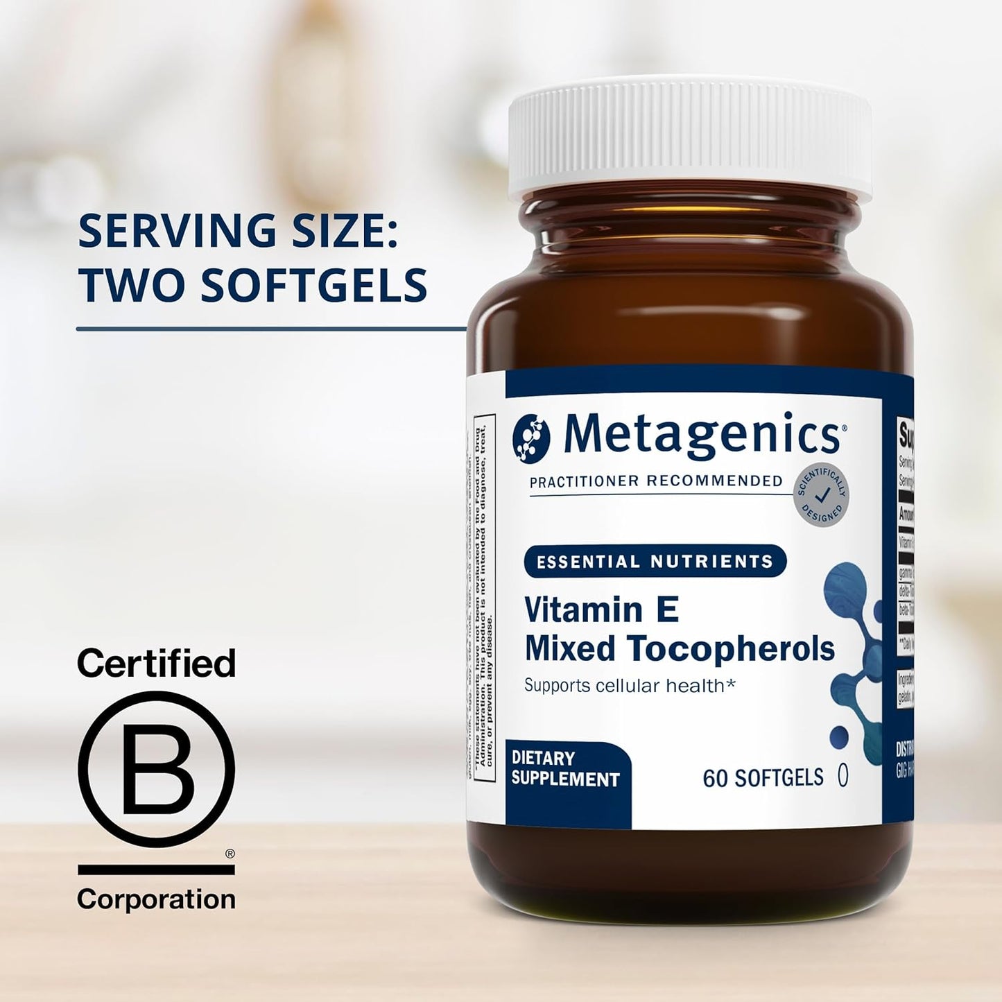 High Potency Mixed Tocopherols Vitamin E Supplement with Gamma, Delta, & Beta-Tocopherols - Antioxidant Support - 60 Softgels