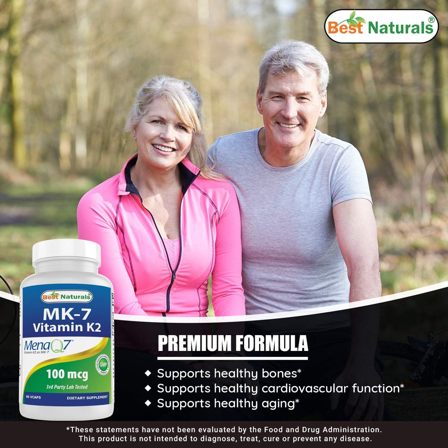 High Potency MK-7 100 mcg with Quercetin and Bromelain - Natural Vitamin K2 Supplement