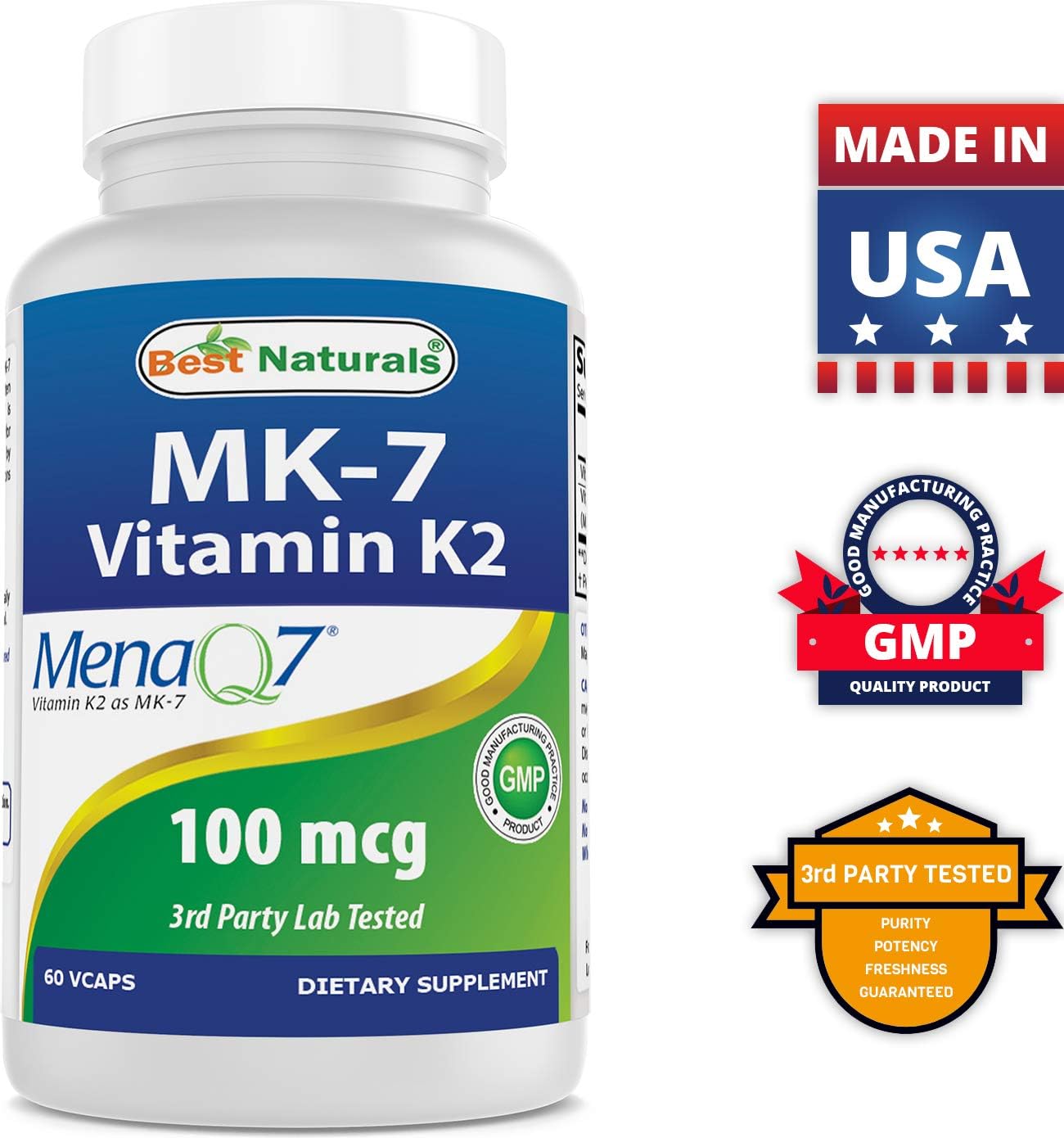 High Potency MK-7 100 mcg with Quercetin and Bromelain - Natural Vitamin K2 Supplement