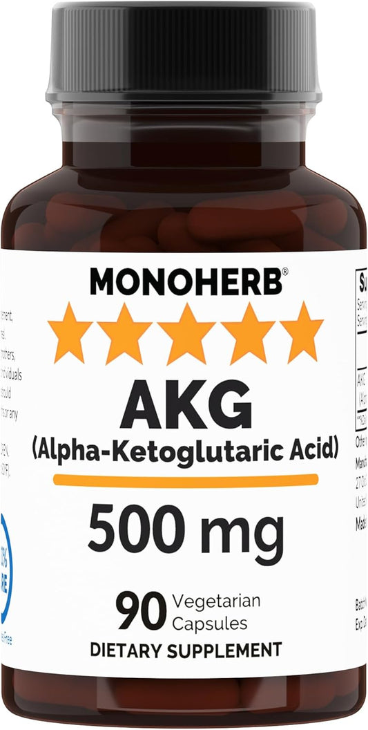 High Potency MONOHERB Alpha-Ketoglutaric Acid Capsules - 500mg per Serving - 90 Vegetarian Capsules - AKG Supplement for Energy