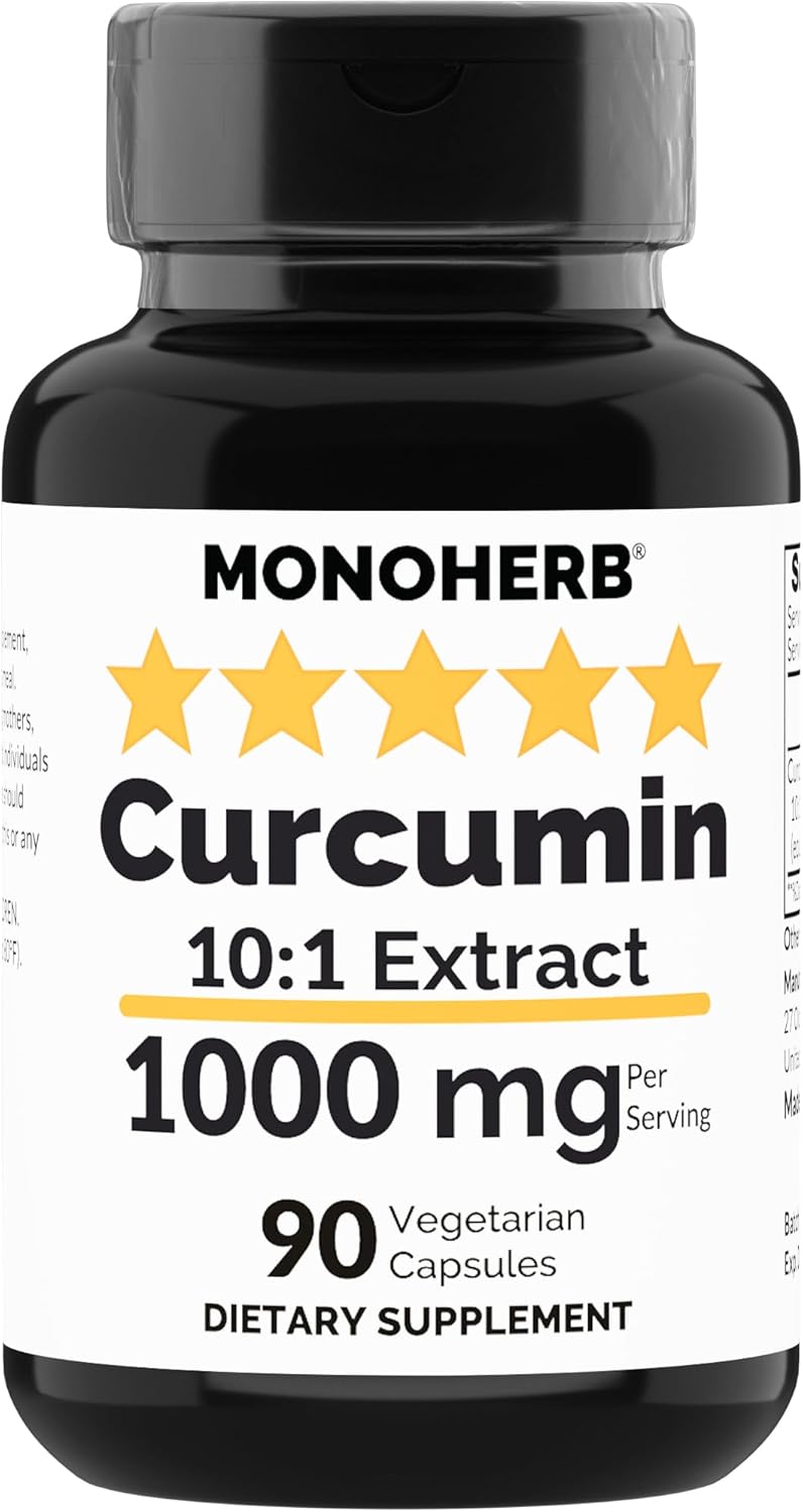 High Potency MONOHERB Curcumin Extract Capsules - 90 Vegetarian Capsules, 1000mg - Natural Anti-Inflammatory Supplement