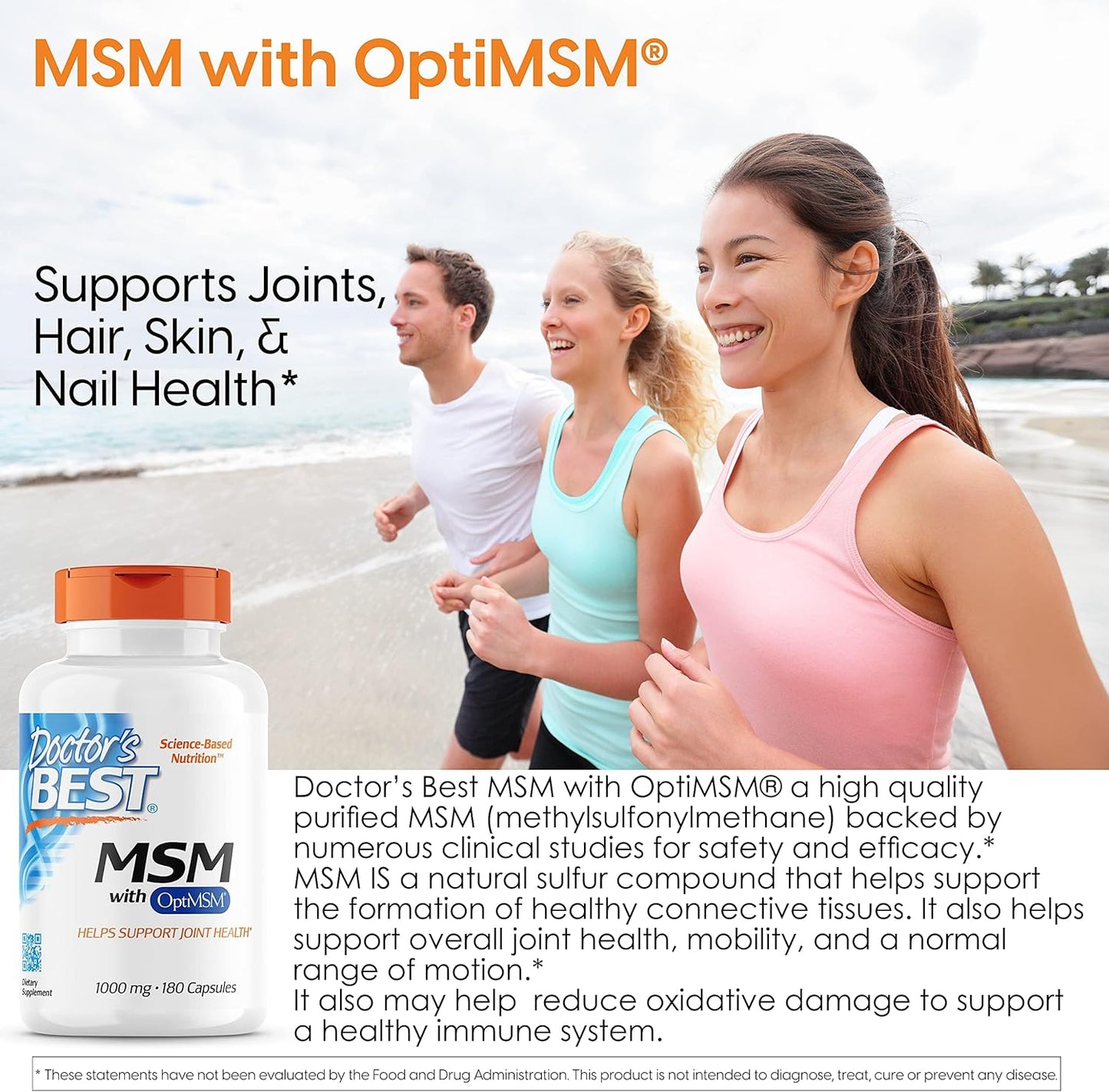 High Potency MSM Supplement for Hair, Skin, Nails, and Joints - Non-GMO, Gluten Free - 180 Capsules, 3000mg Per Serving - BoostGo Australia
