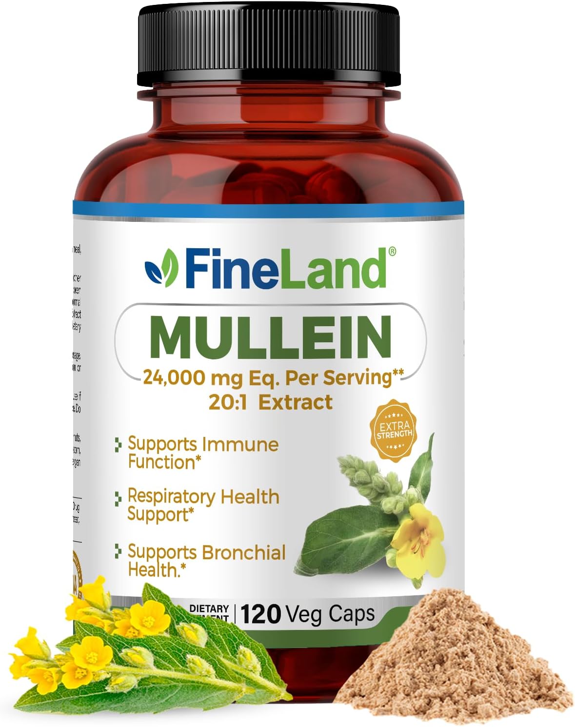 High Potency Mullein Leaf Extract Capsules - 24,000mg Per Serving - Immune, Respiratory, Lung & Sinus Support - 120 Capsules