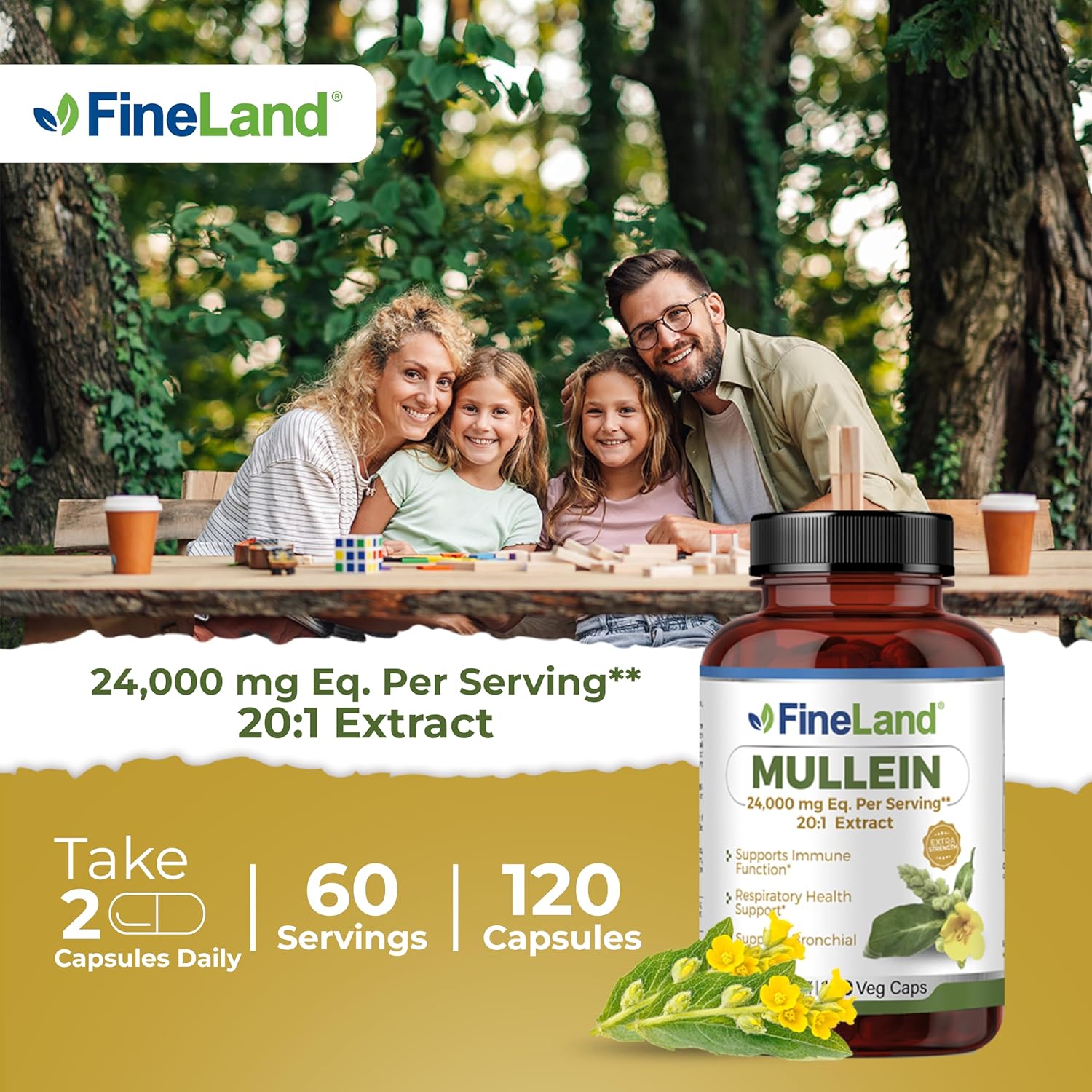 High Potency Mullein Leaf Extract Capsules - 24,000mg Per Serving - Immune, Respiratory, Lung & Sinus Support - 120 Capsules