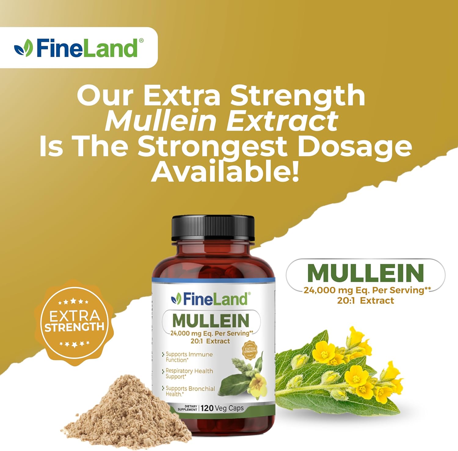 High Potency Mullein Leaf Extract Capsules - 24,000mg Per Serving - Immune, Respiratory, Lung & Sinus Support - 120 Capsules