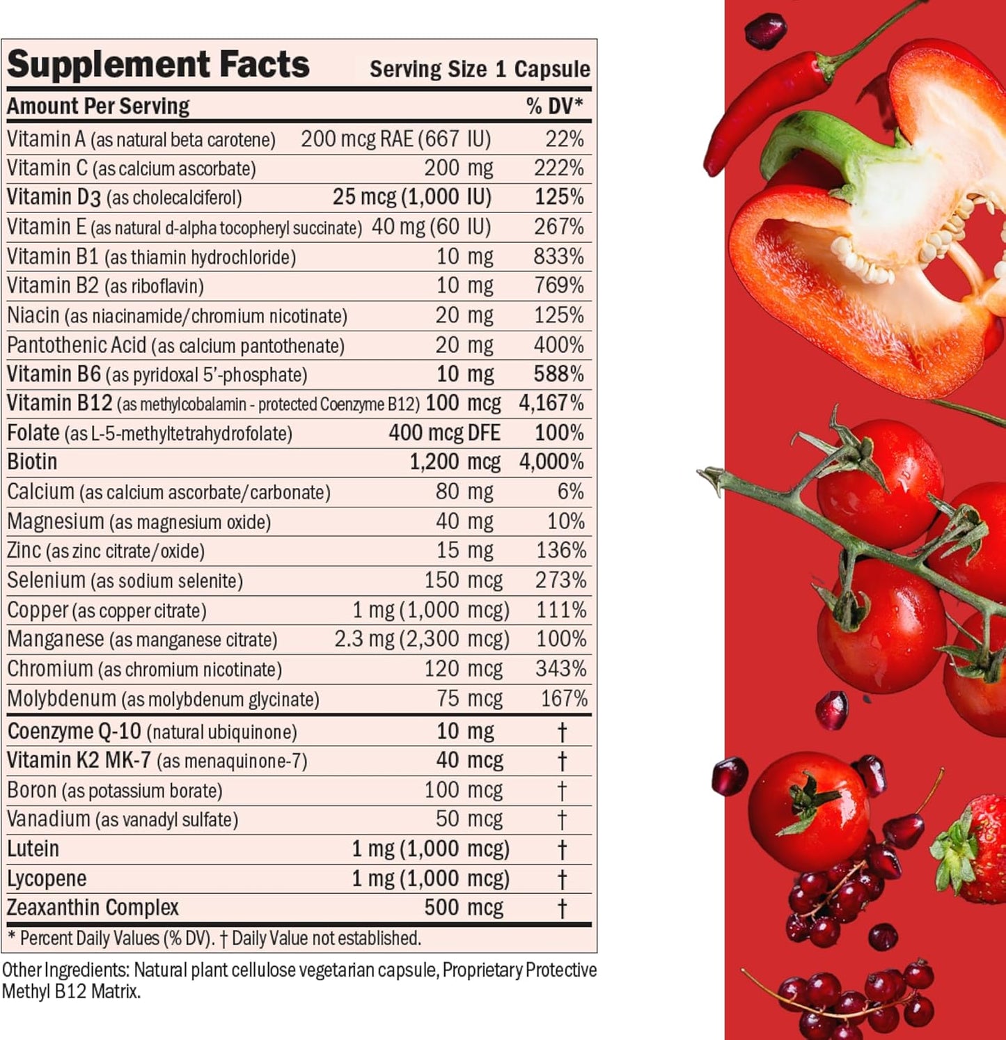 High Potency Multivitamin with Vitamin D3, Methyl B12, CoQ10, Lutein, Lycopene, and Zeaxanthin - 60 Small Capsules, Ultra-Mild Formula, One Daily Capsule