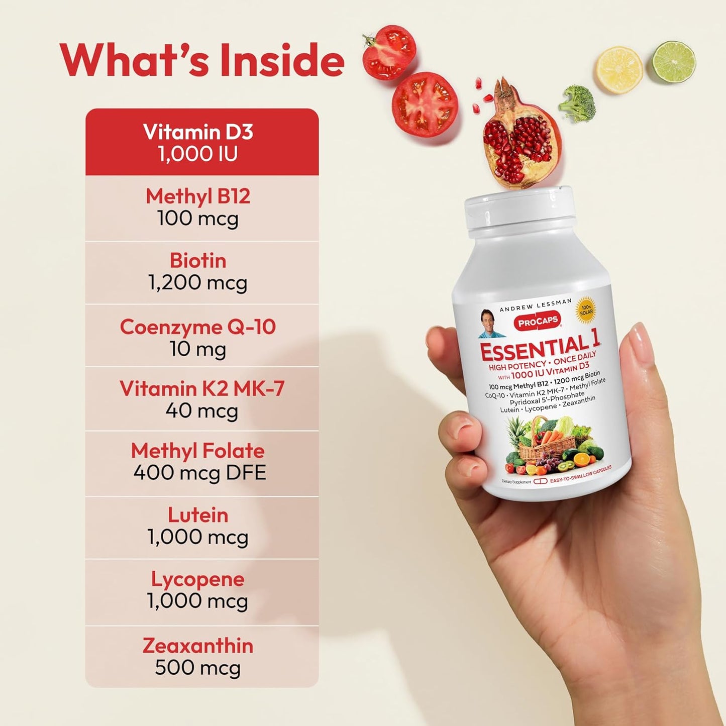 High Potency Multivitamin with Vitamin D3, Methyl B12, CoQ10, Lutein, Lycopene, and Zeaxanthin - 60 Small Capsules, Ultra-Mild Formula, One Daily Capsule