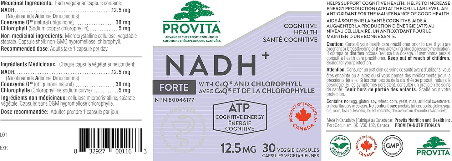 High Potency NADH+ Supplement for Cellular Energy & Cognitive Health - Vegan Formula (30 Capsules)