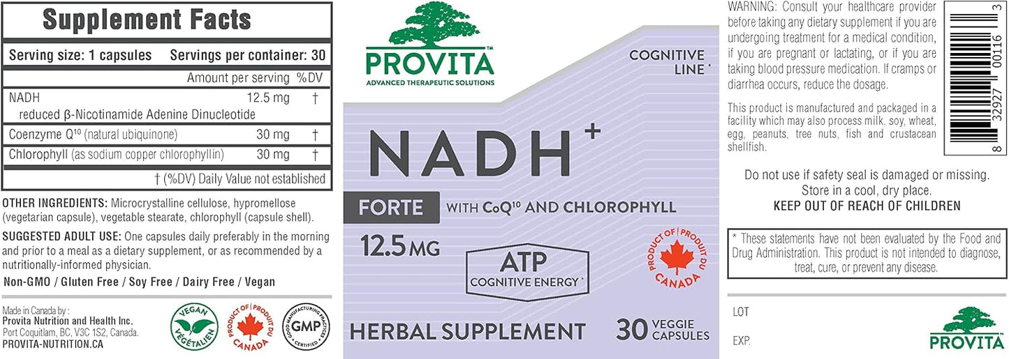 High Potency NADH+ Supplement for Cellular Energy & Cognitive Health - Vegan Formula (30 Capsules)