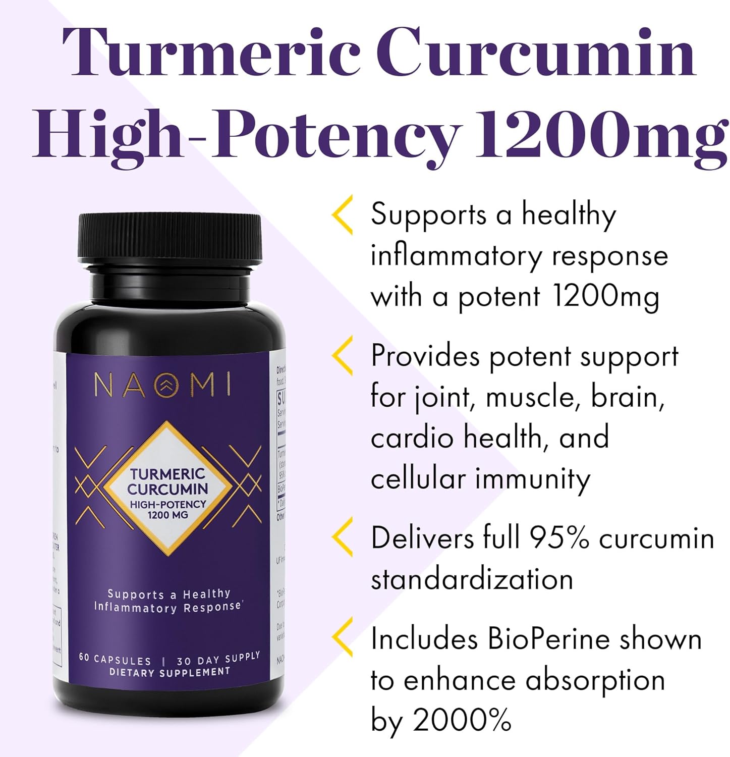 High Potency NAOMI Citrus Bergamot and Turmeric Curcumin Supplement for Enhanced Wellness