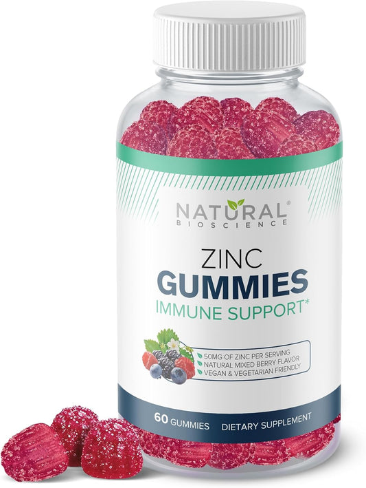 High Potency Natural BioScience Zinc Gummies - Immune Support, Skin Health, Antioxidant - 60 Vegan Chewable Gummies, 50mg Zinc Citrate, Gluten-Free, Non-GMO - BoostGo Australia