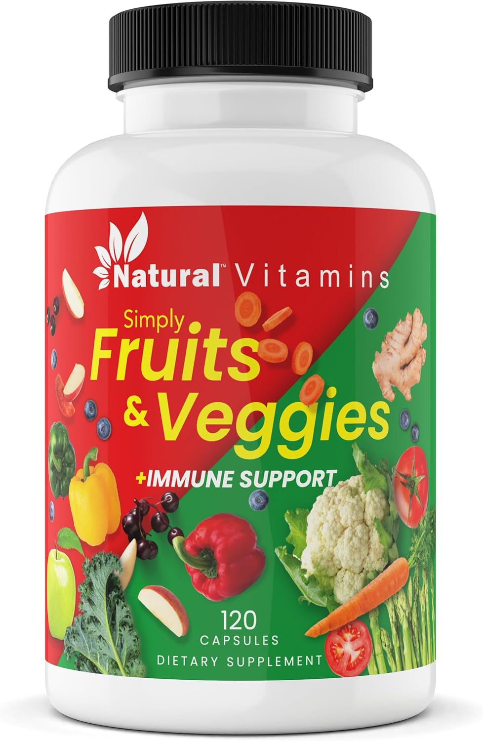 High-Potency Natural Vitamins Fruits & Veggies Supplement Capsules for Daily Wellness - Essential Vitamins, Antioxidants, Minerals - Balanced Nutrition & Optimal Health - Red & Green Blend