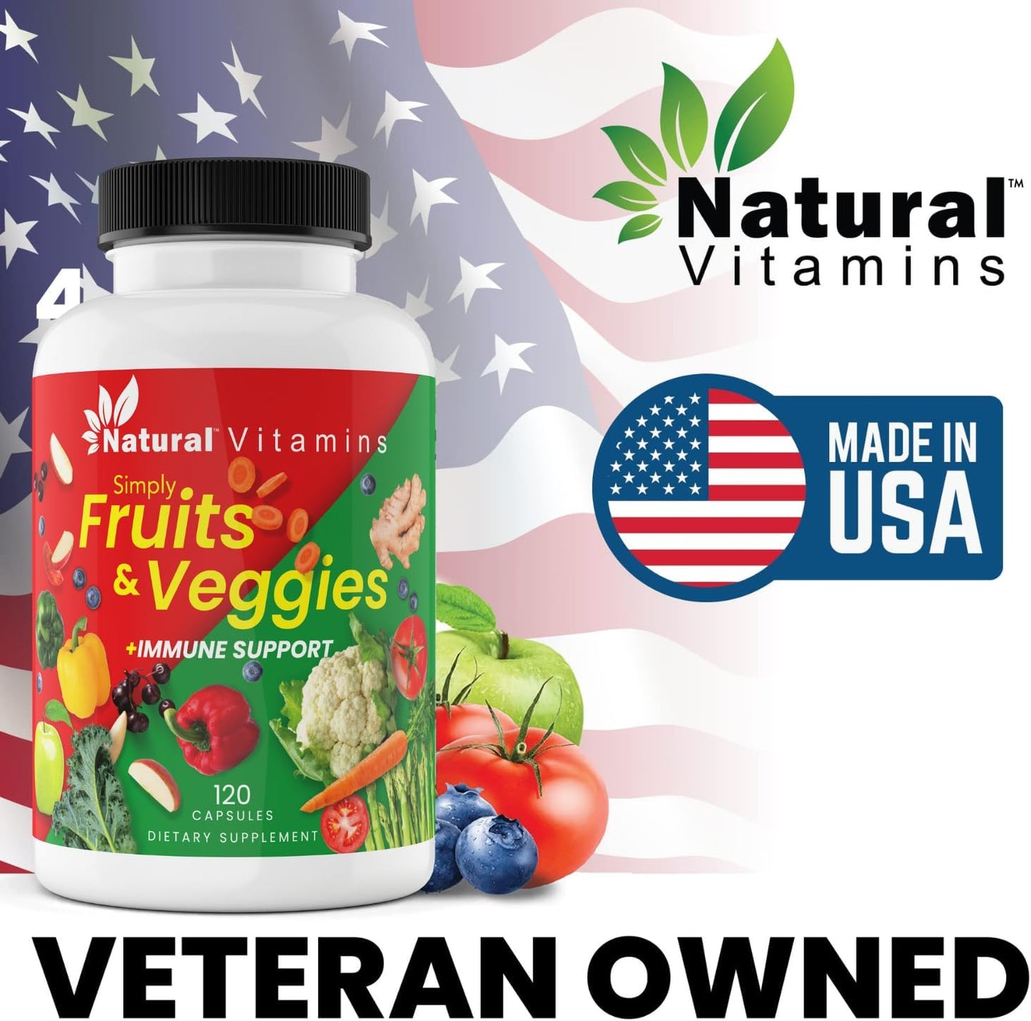 High-Potency Natural Vitamins Fruits & Veggies Supplement Capsules for Daily Wellness - Essential Vitamins, Antioxidants, Minerals - Balanced Nutrition & Optimal Health - Red & Green Blend