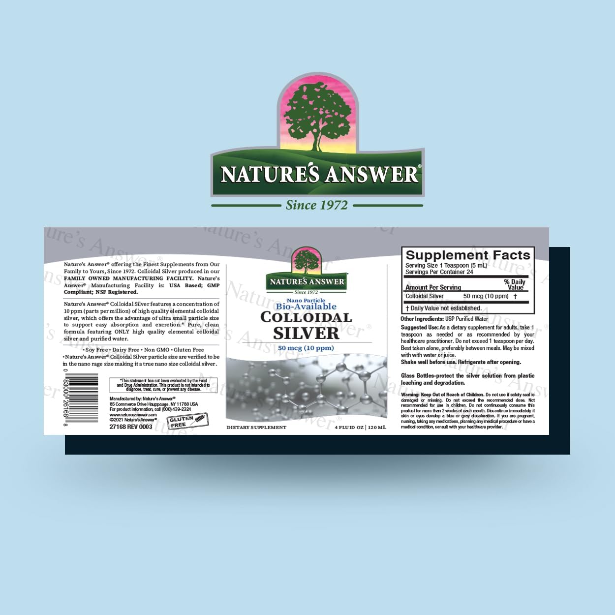 High Potency Nature's Answer Colloidal Silver Liquid Supplement - 10 PPM, 50 MCG Elemental Silver, 4 fl. oz - Immune Support Solution for Overall Health & Wellness