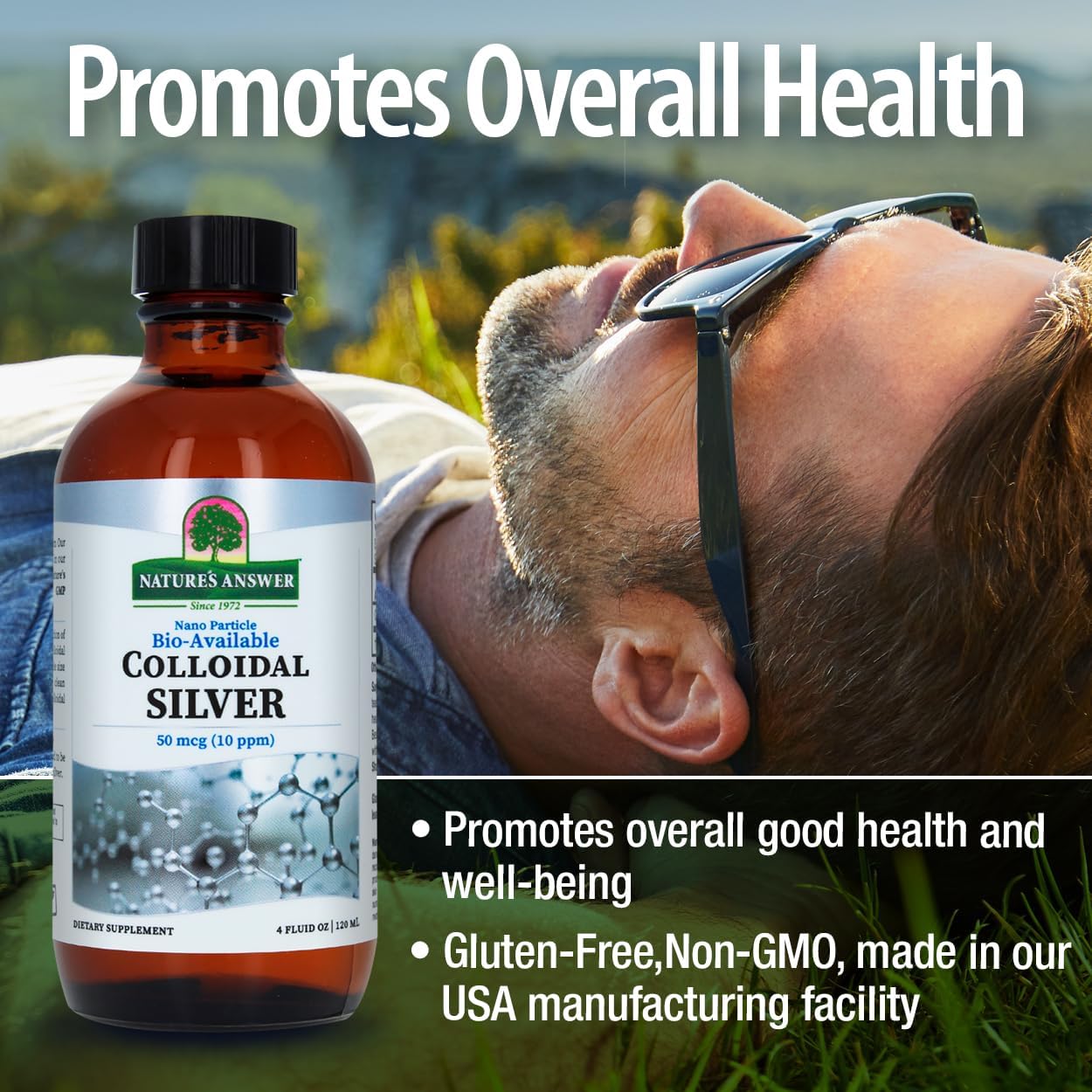 High Potency Nature's Answer Colloidal Silver Liquid Supplement - 10 PPM, 50 MCG Elemental Silver, 4 fl. oz - Immune Support Solution for Overall Health & Wellness
